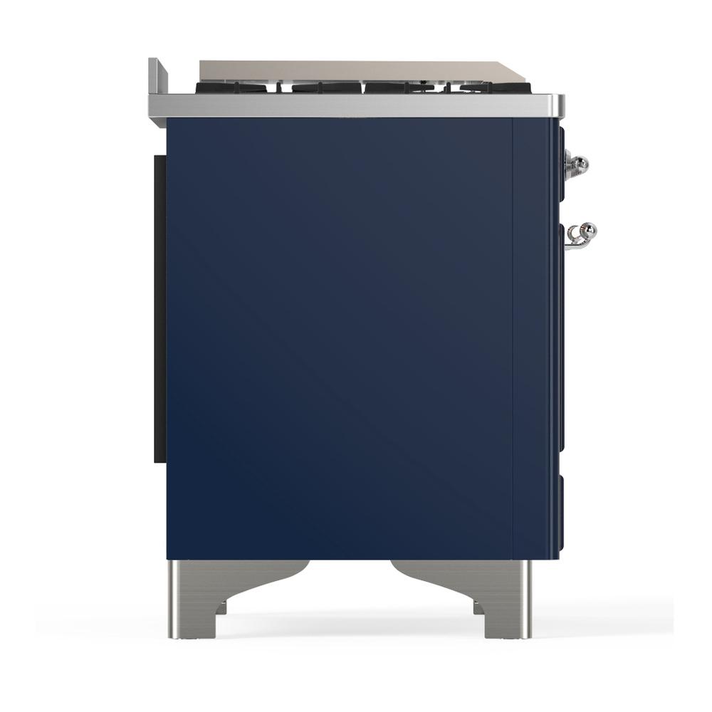 ILVE UM48FNR3MBCLP Majestic III 48 inch Dual Fuel Range with 8 Burners and Griddle, Dual Function Burner up to 25,000 BTU (Liquid Propane, Triple Glass Door, Midnight Blue, Chrome)