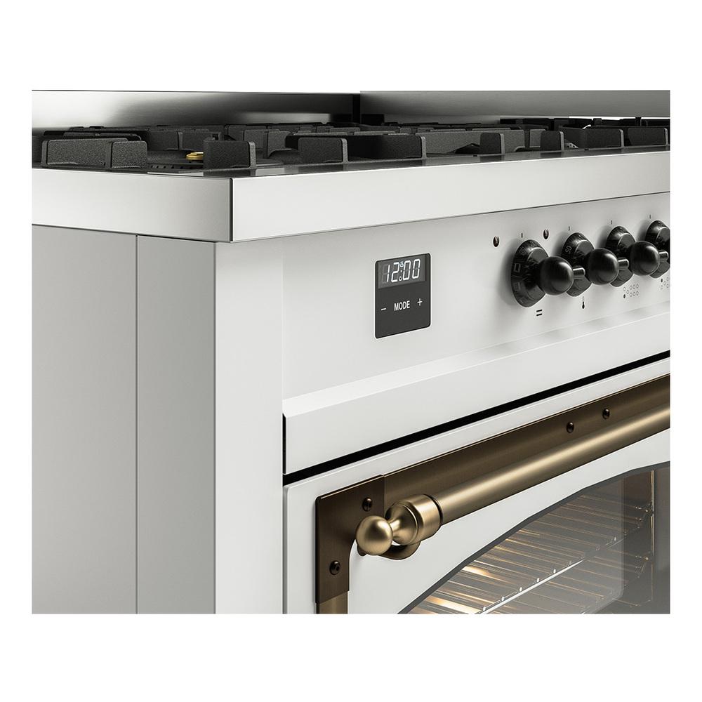 ILVE UN60FNMPWHBLP Nostalgie II Noblesse 60 inch Dual Fuel Range (9 Sealed Burners + Griddle, Liquid Propane, Triple Glass Door, White, Burnished)