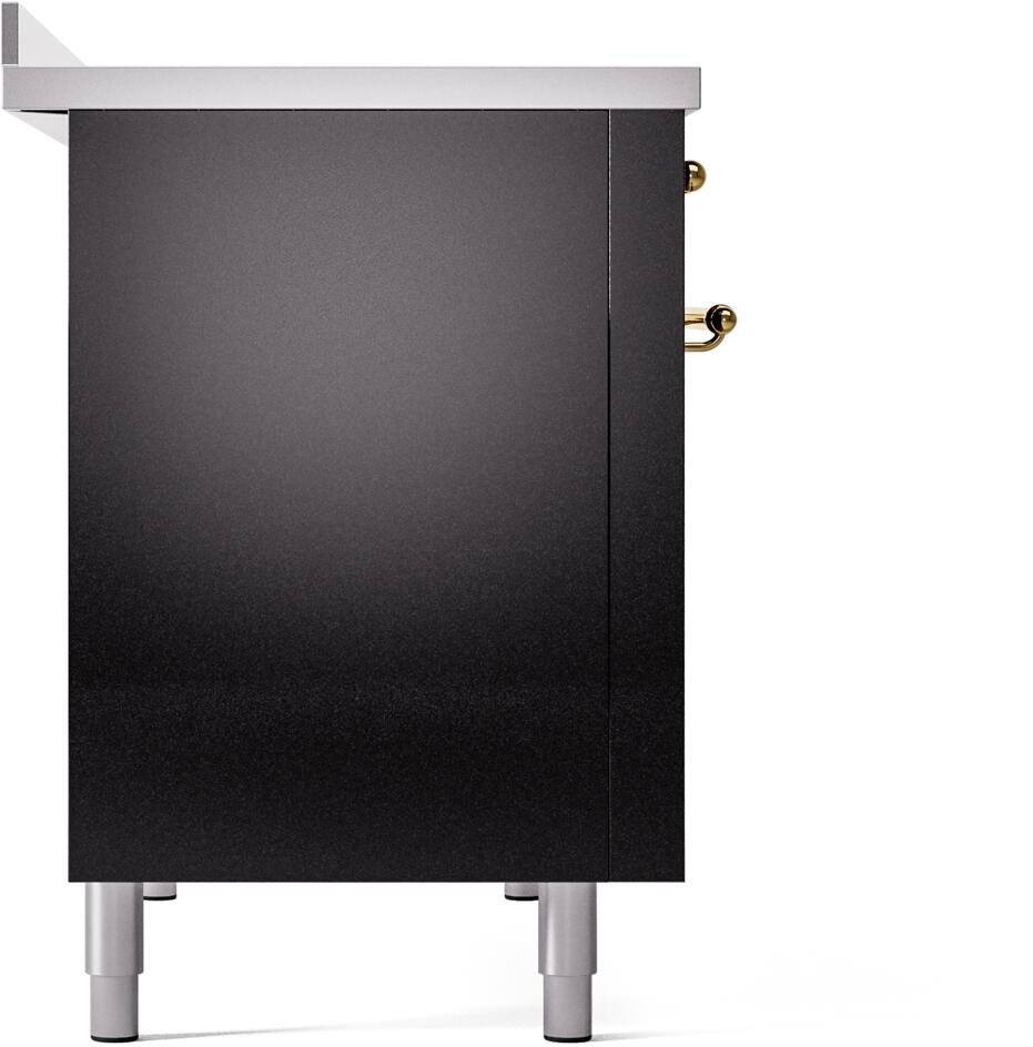 Nostalgie II 48 Inch Electric Freestanding Range in Glossy Black with Brass Trim