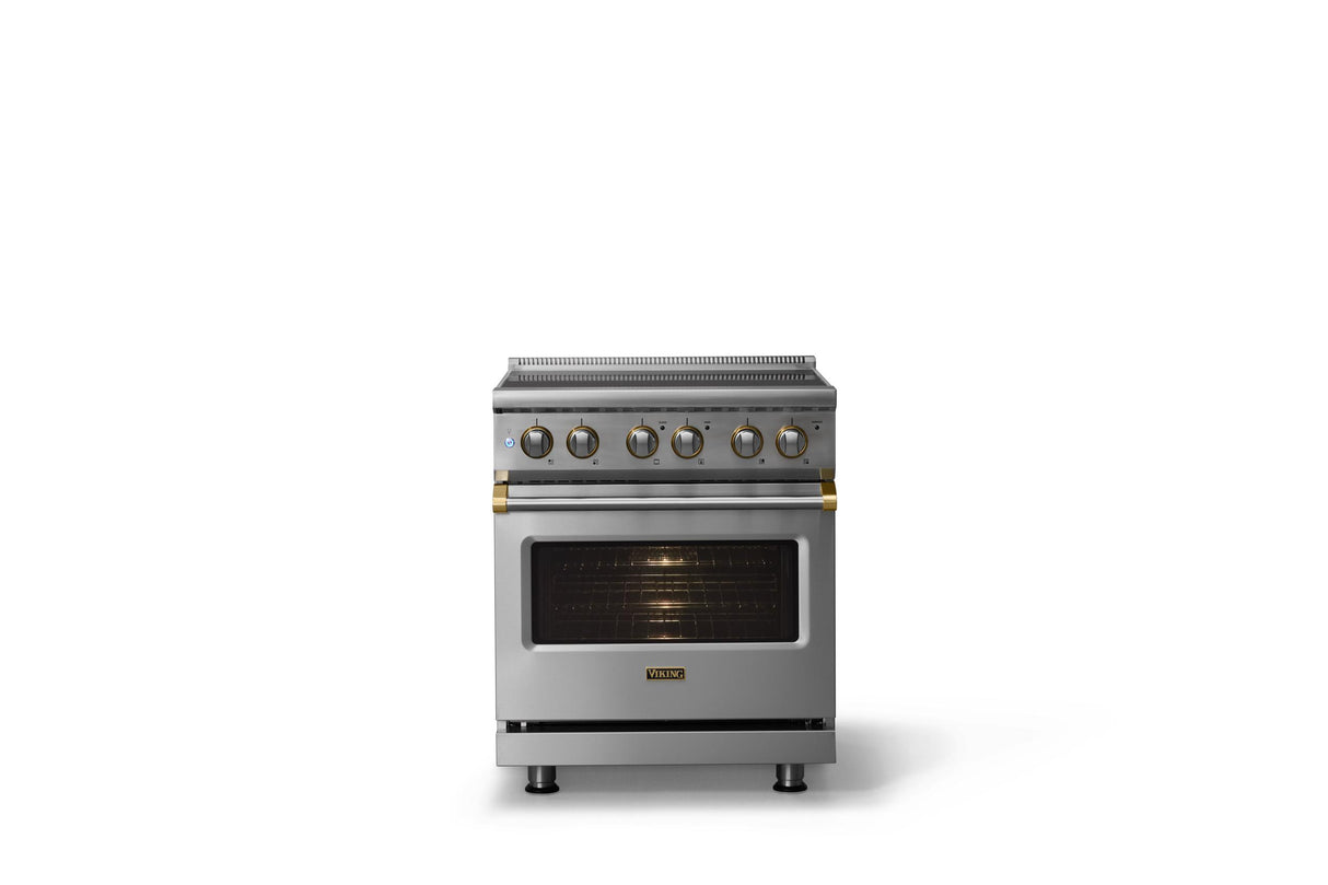 30"W. Electric Range (Finish: Stainless Steel, Trim: Brushed Brass)