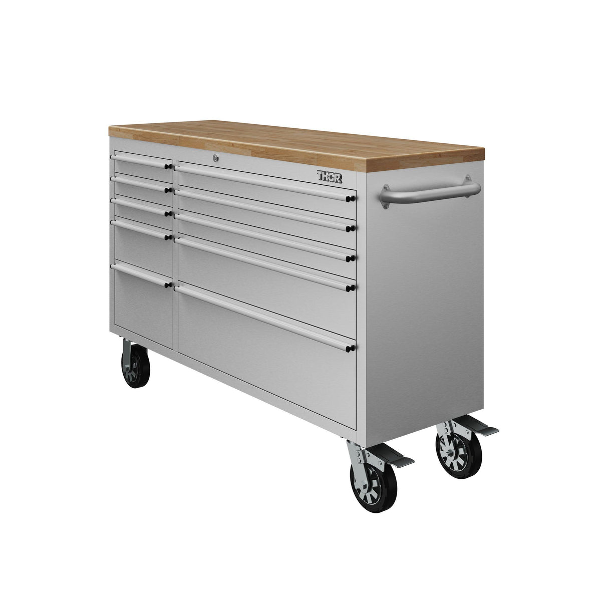 55 Inch 10-drawer Mobile Work Bench In Stainless Steel