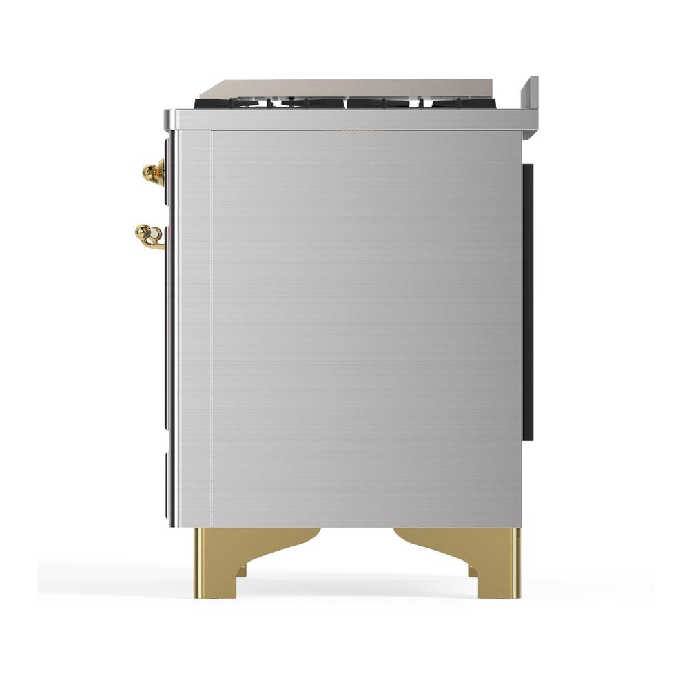 ILVE UMD40FNR3SSG Majestic III 40 inch Dual Fuel Range with 6 Burners and Griddle, Dual Function Burner up to 25,000 BTU (Natural Gas, Triple Glass Door, Stainless Steel, Brass)