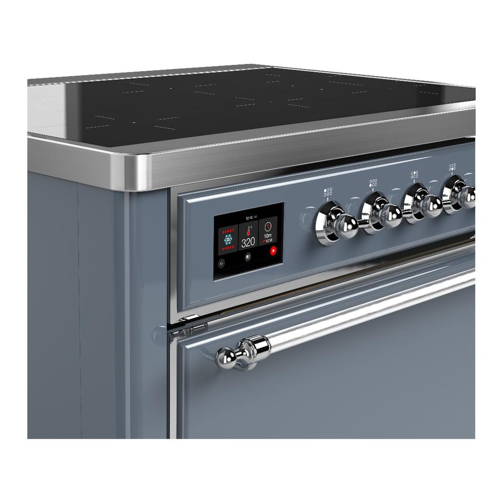 ILVE UMIB36QNR3BGC Majestic III 36 inch Induction Range with 6 Elements, 3.5 cu. ft. Total Oven Capacity (Solid Door, Blue Grey, Chrome)