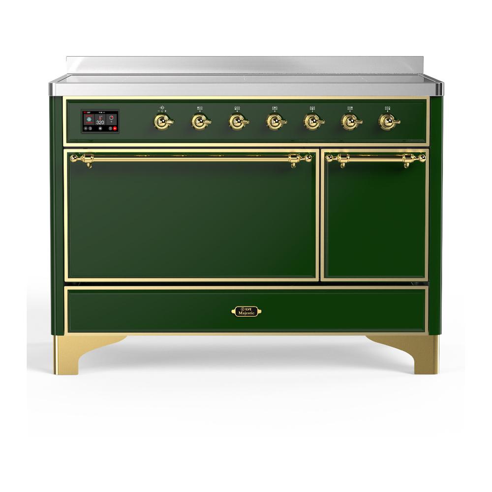 ILVE UMIB48QNR3EGG Majestic III 48 inch Induction Range with 6 Elements, 5.02 cu. ft. Total Oven Capacity (Solid Door, Emerald Green, Brass)