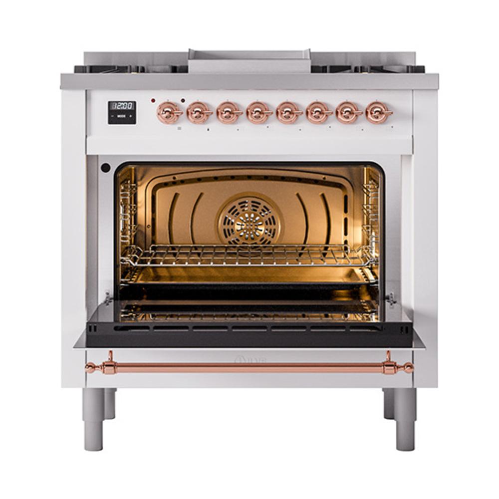 ILVE UN36FQNMPWHPLP Nostalgie II Noblesse 36 inch Dual Fuel Range (Liquid Propane, Solid Door, White, Copper)