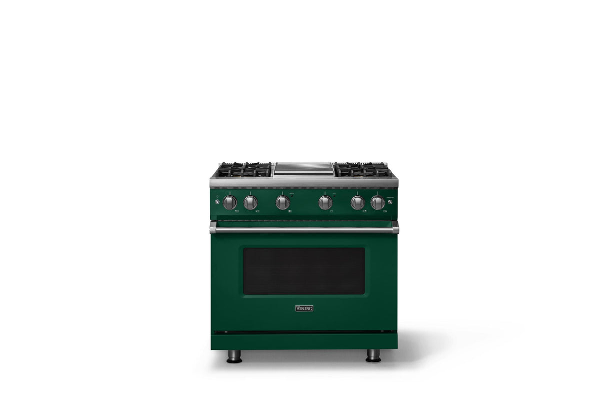 36"W. Sealed Burner Gas Range (Burner: 4g, Finish: Ivy, Trim: Polished Chrome, Fuel: Natural Gas)