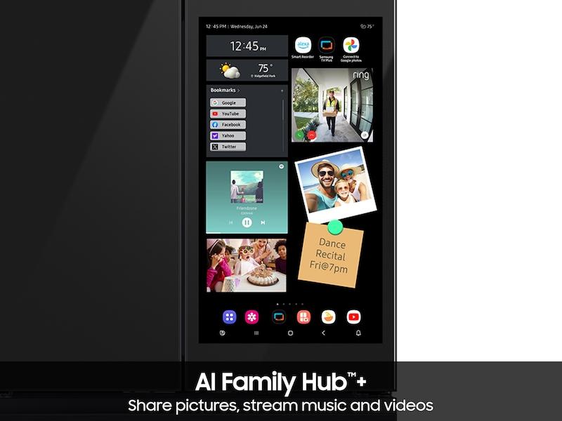 Bespoke 23 cu. ft. Counter Depth 4-Door French Door Refrigerator with AI Family Hub™+ & AI Vision Inside™ in Charcoal Glass and Stainless Steel