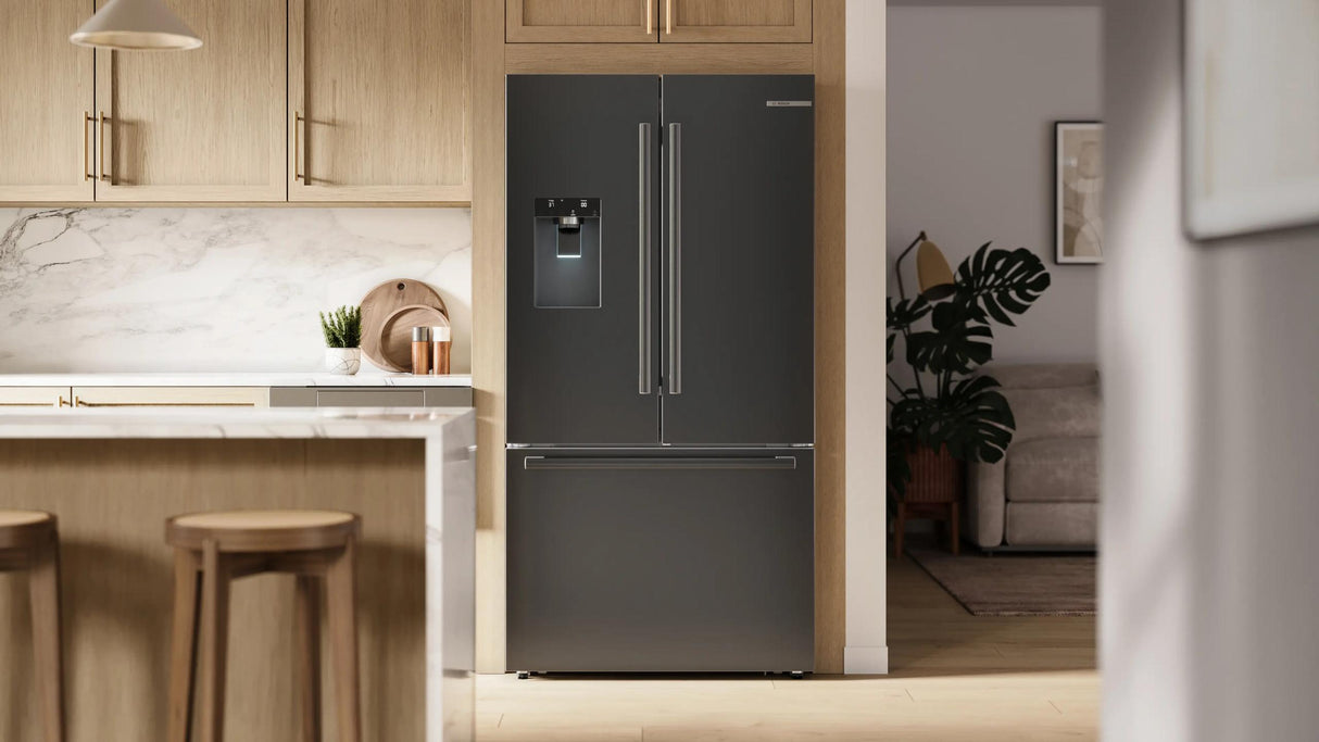 500 Series French Door Bottom Mount Refrigerator 36" Black Stainless Steel, Total No Frost