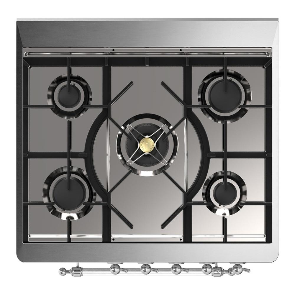 ILVE UM30QNR3WHCLP Majestic III 30 inch Dual Fuel Range with 5 Black Brass Burners, Dual Function Burner up to 25,000 BTU (Liquid Propane, Solid Door, White, Chrome)