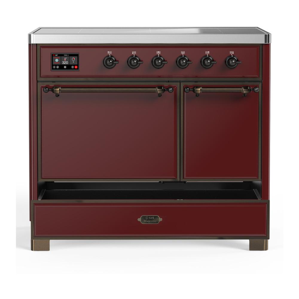 ILVE UMDIB40QNR3BUB Majestic III 40 inch Induction Range with 6 Elements, 3.82 cu. ft. Total Oven Capacity (Solid Door, Burgundy, Burnished)