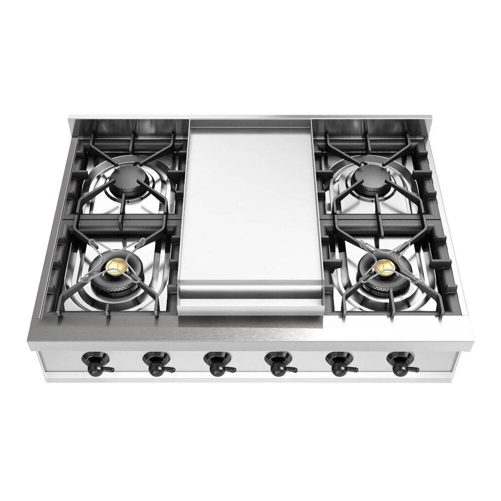 ILVE UHCP36FNSSB Nostalgie II 36 inch Built-In Gas Rangetop with 6 Burners and Griddle, in Stainless Steel (Natural Gas, Burnished)