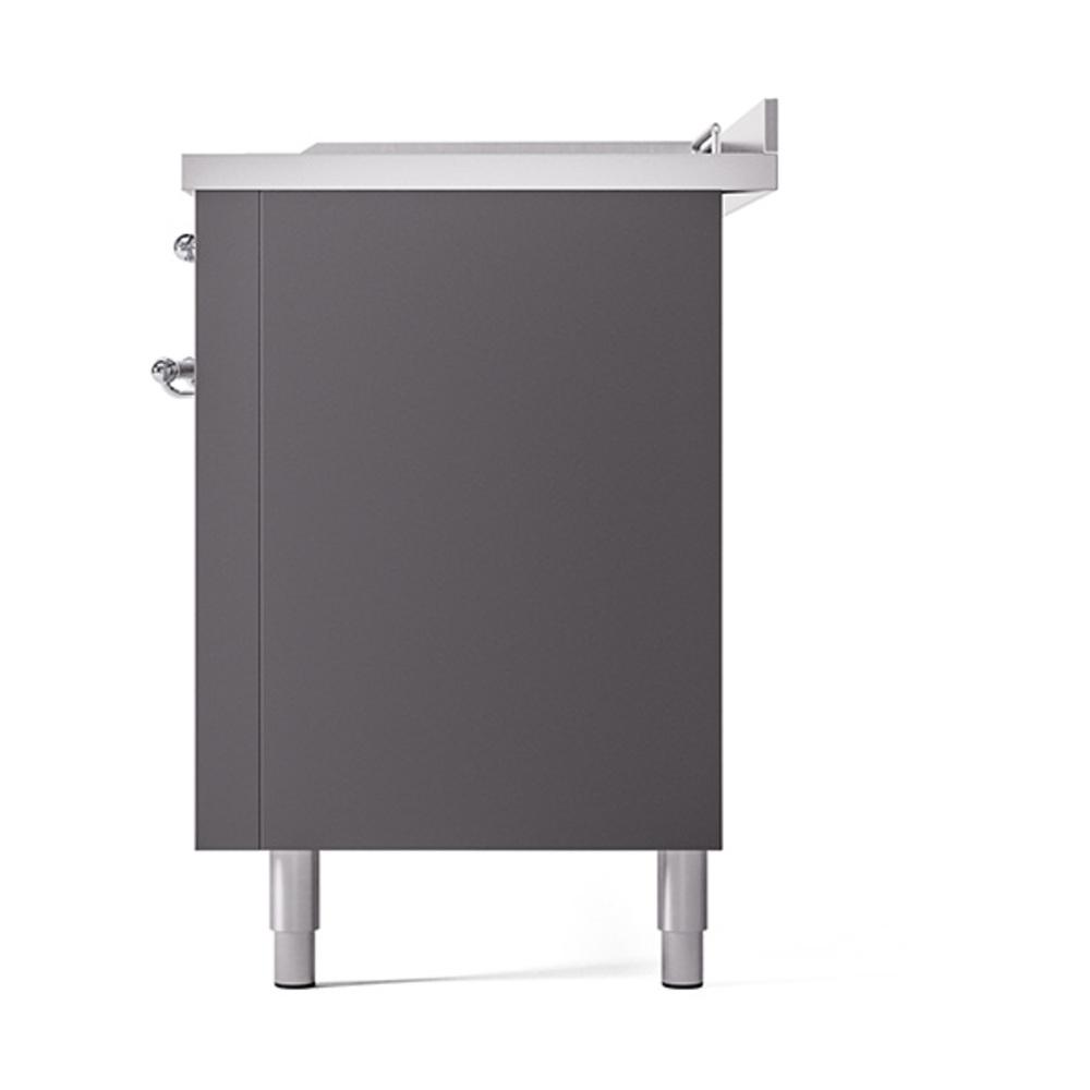 ILVE UN60FSQNMPMGC Nostalgie II Noblesse 60 inch Dual Fuel Range (7 Sealed Burners + Griddle + French Top, Natural Gas, Solid Door, Graphite Matte, Chrome)
