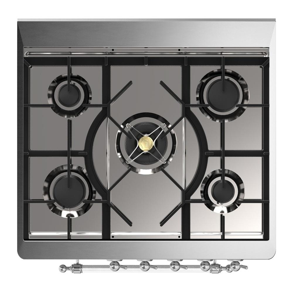 ILVE UM30NR3AWCLP Majestic III 30 inch Dual Fuel Range with 5 Black Brass Burners, Dual Function Burner up to 25,000 BTU (Liquid Propane, Triple Glass Door, Antique White, Chrome)