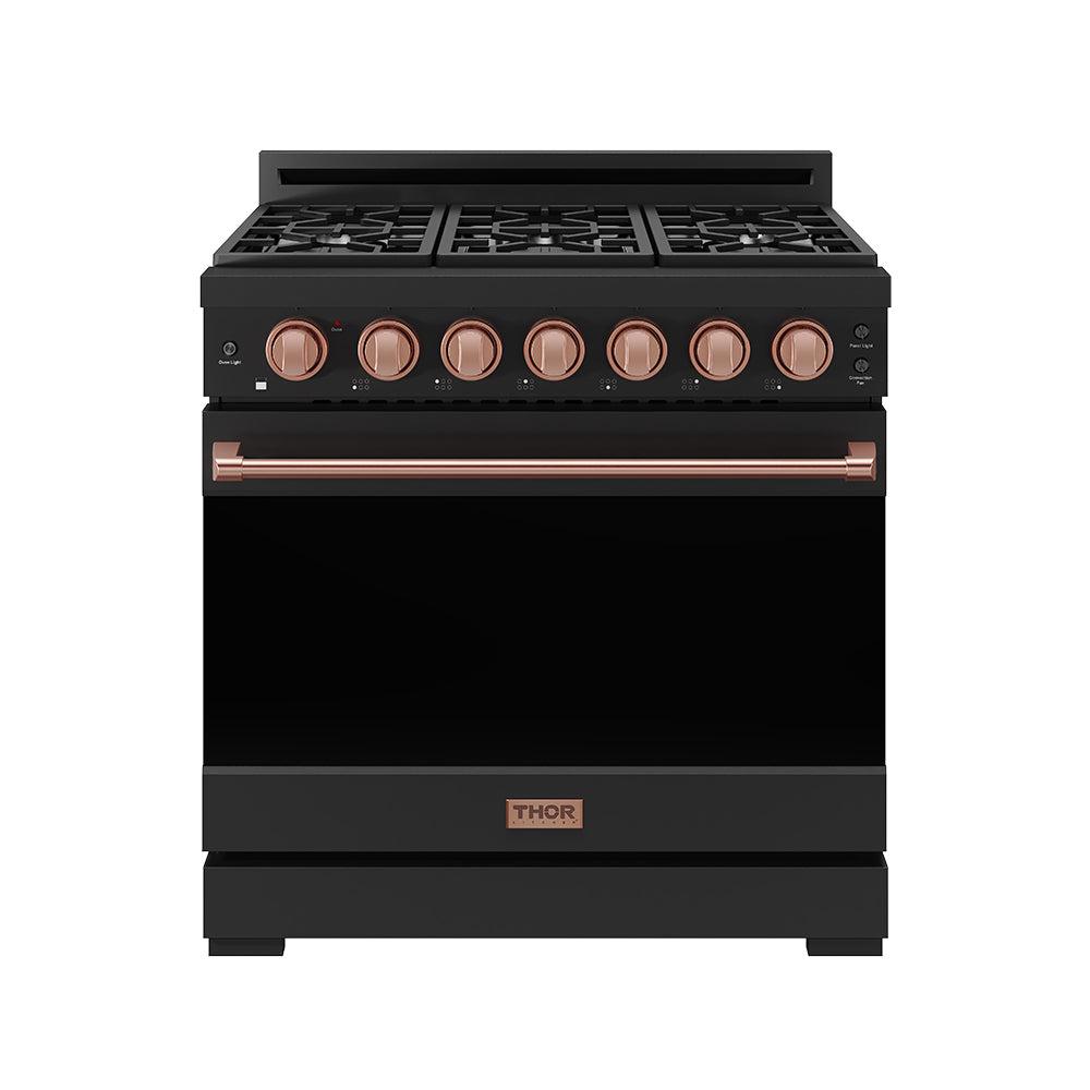 36 Inch Professional Liquid Propane Range With Precision Knob In Black and Rose Gold Gordon Ramsay Series