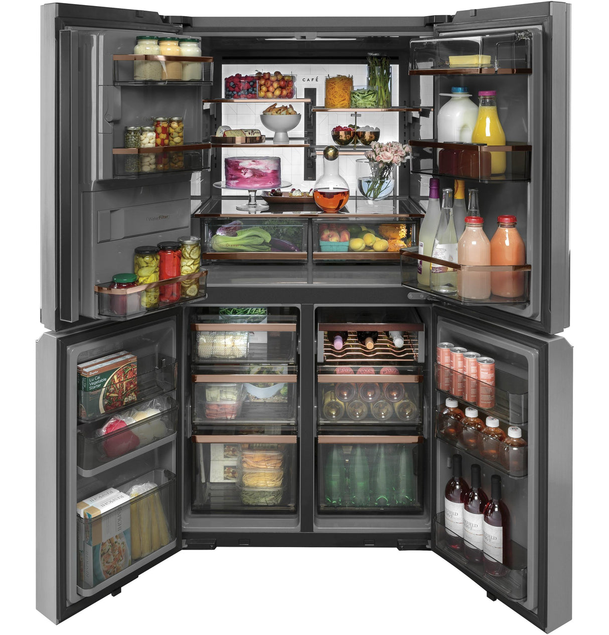 CAF(EBACK)™ ENERGY STAR® 27.4 Cu. Ft. Smart Quad-Door Refrigerator in Platinum Glass