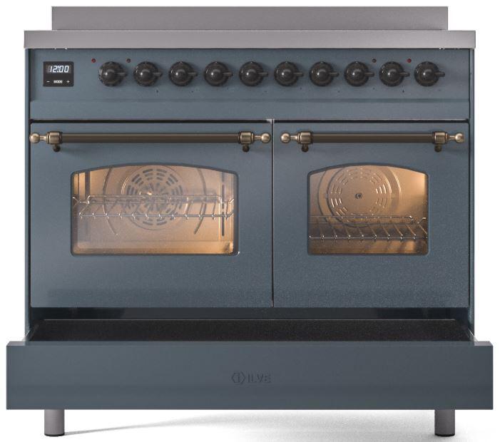 Nostalgie II 40 Inch Electric Freestanding Range in Blue Grey with Bronze Trim