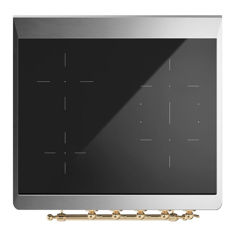 ILVE UMIB30NR3WHG Majestic III 30 inch Induction Range with 4 Elements, 4 cu. ft. Oven Capacity (Triple Glass Door, White, Brass)