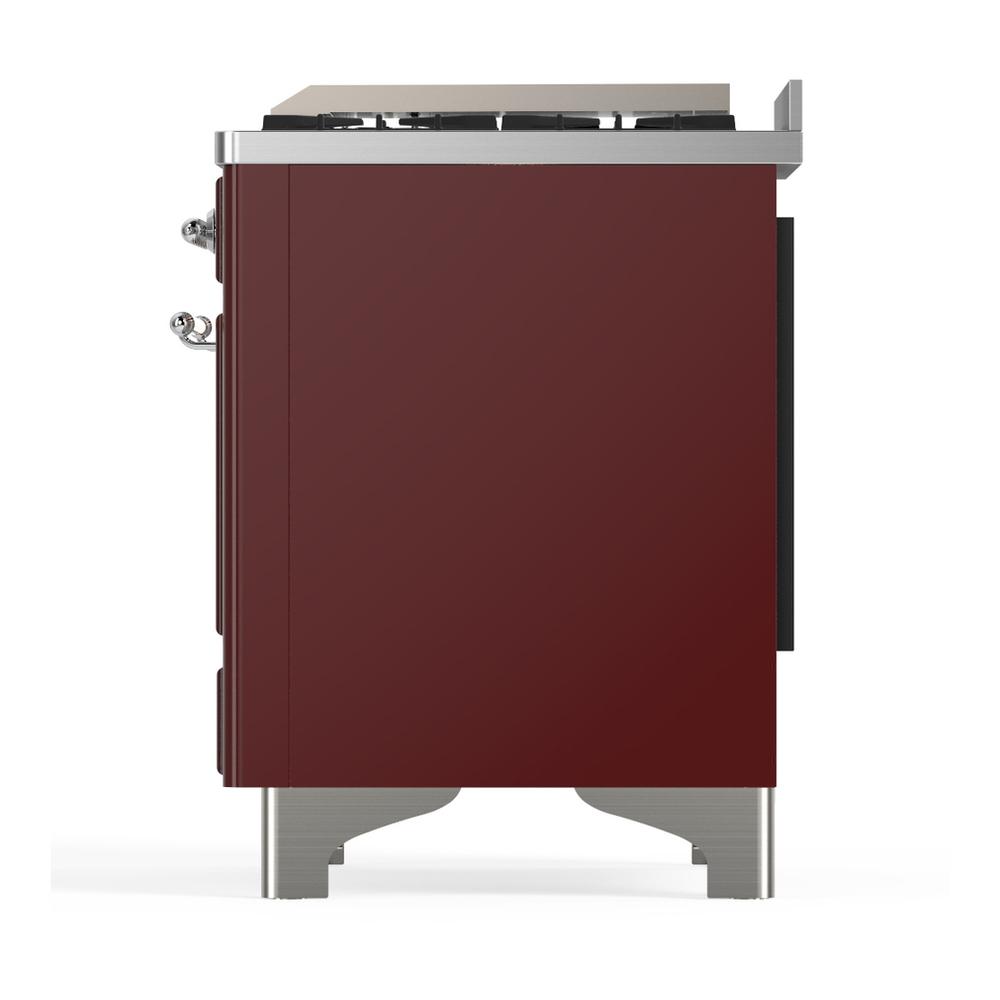 ILVE UM48FNR3BUCLP Majestic III 48 inch Dual Fuel Range with 8 Burners and Griddle, Dual Function Burner up to 25,000 BTU (Liquid Propane, Triple Glass Door, Burgundy, Chrome)