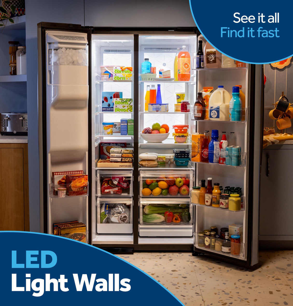 GE® 23.5 Cu. Ft. Counter-Depth Side-By-Side Refrigerator with LED Light Walls and Extra Tall Dispenser