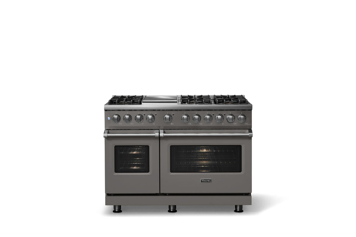48"W. Dual Fuel Range (Burner: 6g, Finish: Damascus Gray, Trim: Polished Chrome, Fuel: Natural Gas)