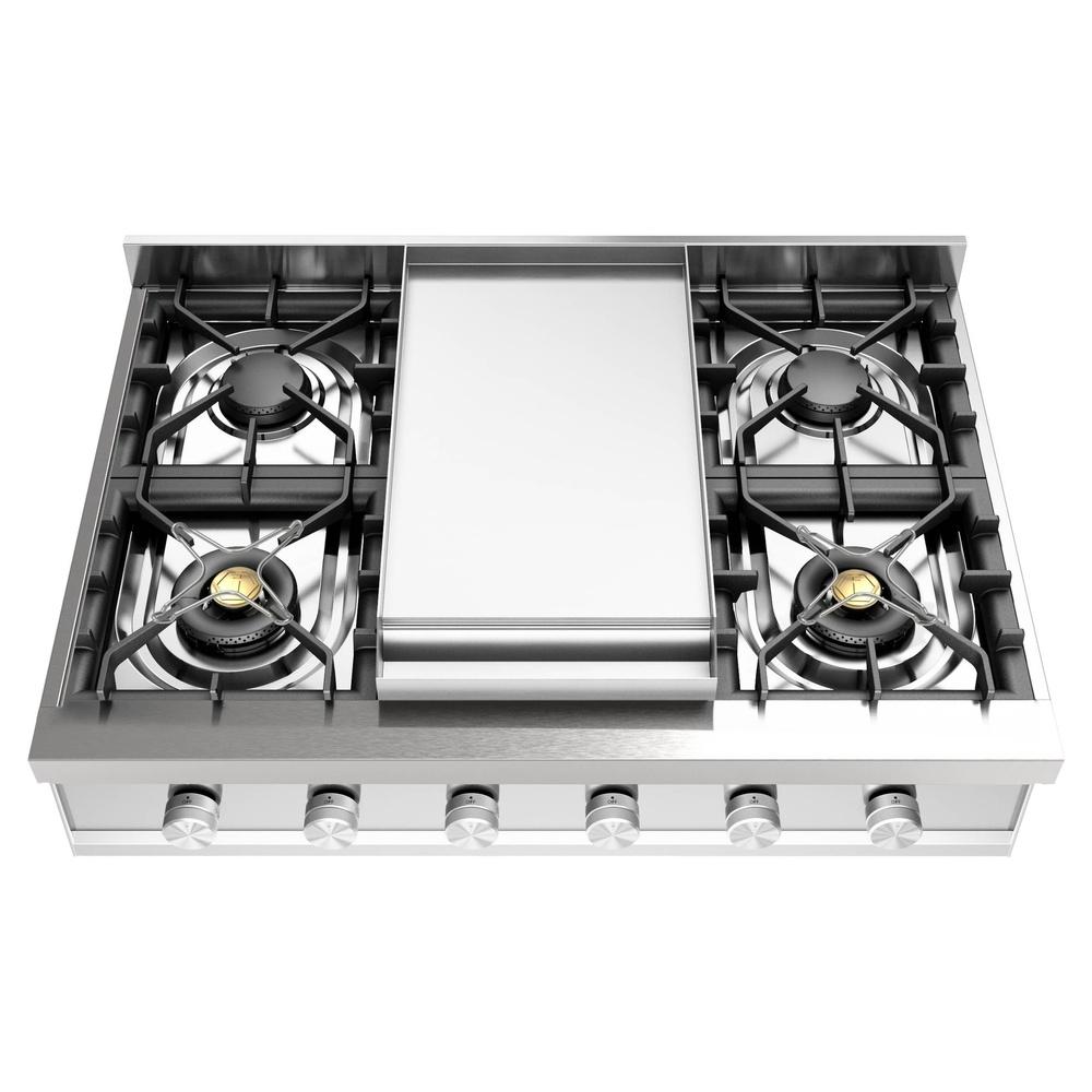 ILVE UHCP36FSS Professional Plus II 36 inch Built-In Gas Rangetop with Griddle, in Stainless Steel (Natural Gas)