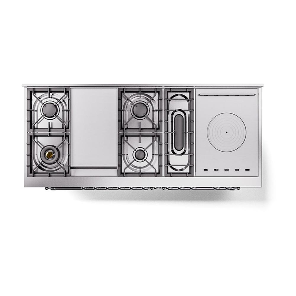 ILVE UN60FSQNMPMBCLP Nostalgie II Noblesse 60 inch Dual Fuel Range (7 Sealed Burners + Griddle + French Top, Liquid Propane, Solid Door, Midnight Blue, Chrome)