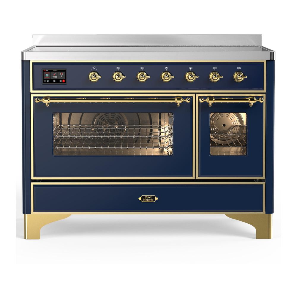 ILVE UMIB48NR3MBG Majestic III 48 inch Induction Range with 6 Elements, 5.02 cu. ft. Total Oven Capacity (Triple Glass Door, Midnight Blue, Brass)
