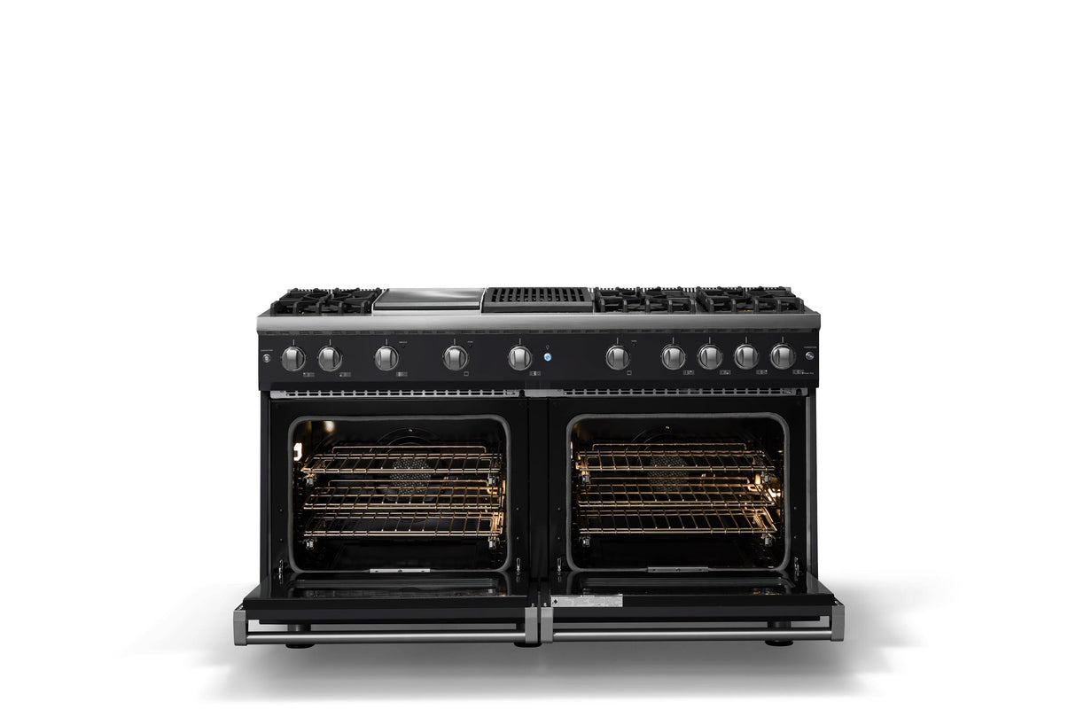 60"W. Sealed Burner Gas Range (Finish: Onyx, Trim: Polished Chrome, Fuel: Natural Gas)