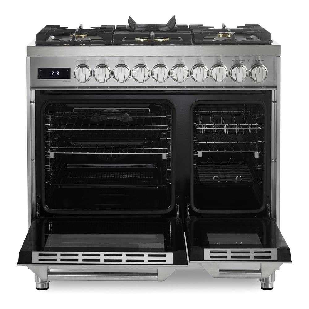 Verona VUFSGE365DSS 36 inch Ultima Collection Double Oven Dual Fuel Range with 5 Brass Burners, 4.1 cu. ft. Total Oven Capacity