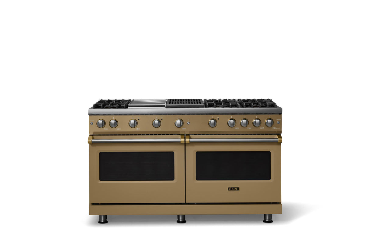 60"W. Sealed Burner Gas Range (Finish: Golden Hour, Trim: Brushed Brass, Fuel: Propane)