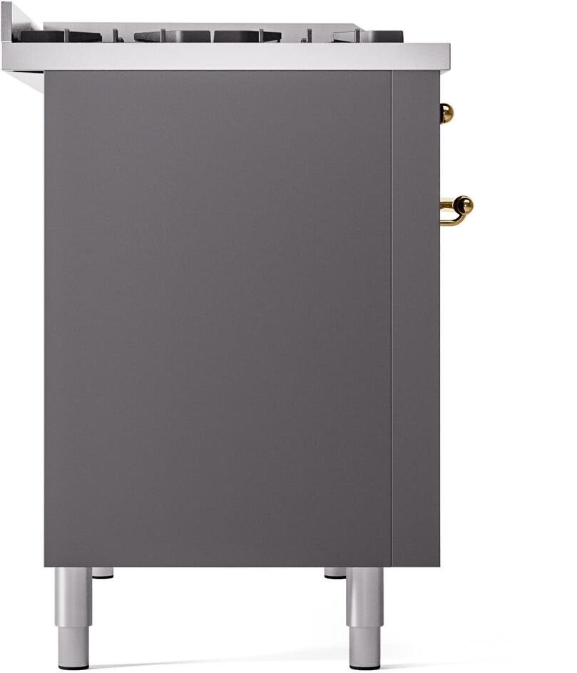 Nostalgie II 48 Inch Dual Fuel Natural Gas Freestanding Range in Matte Graphite with Brass Trim