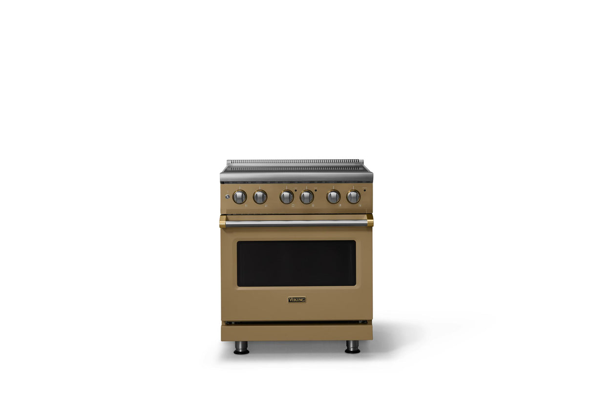 30"W. Electric Range (Finish: Golden Hour, Trim: Brushed Brass)