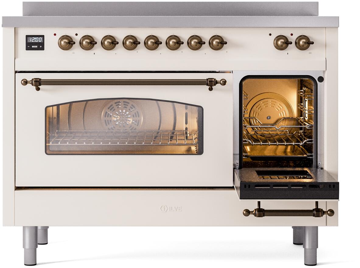Nostalgie II 48 Inch Electric Freestanding Range in Antique White with Bronze Trim
