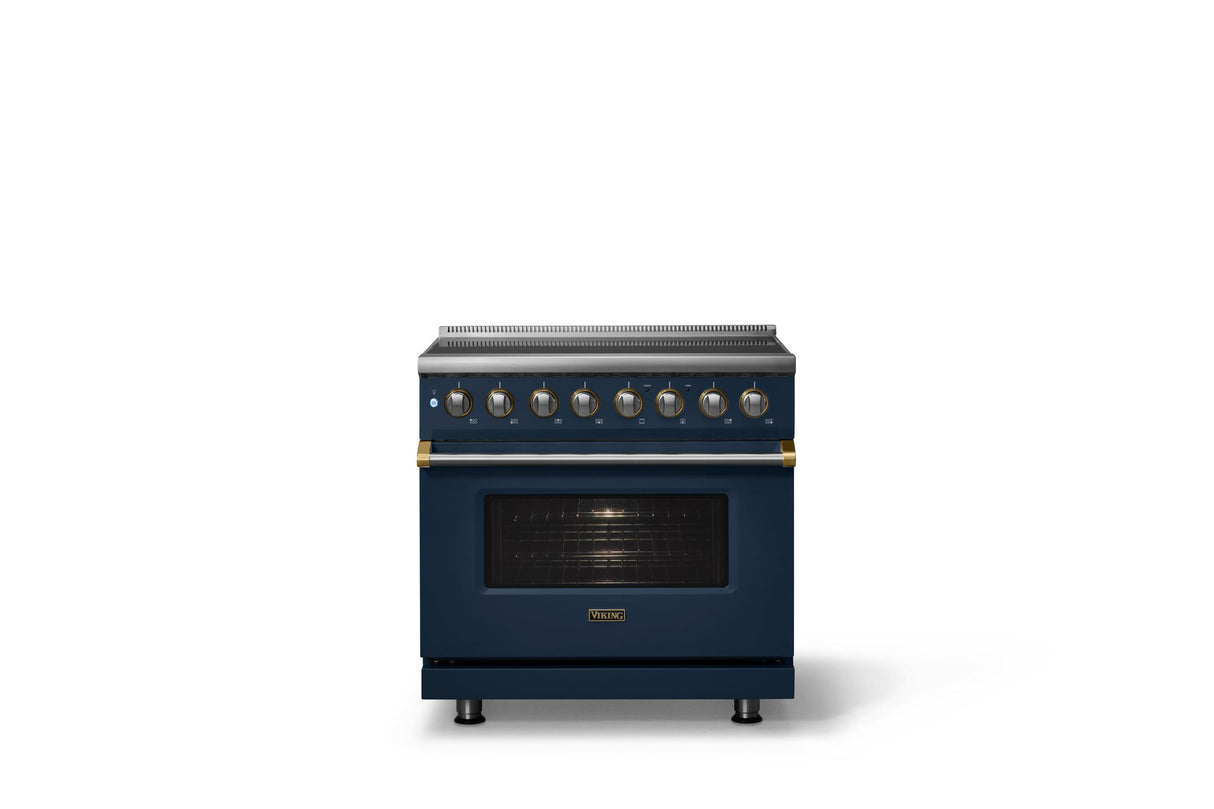 36"W. Induction Range (Finish: Slate Blue, Trim: Brushed Brass)