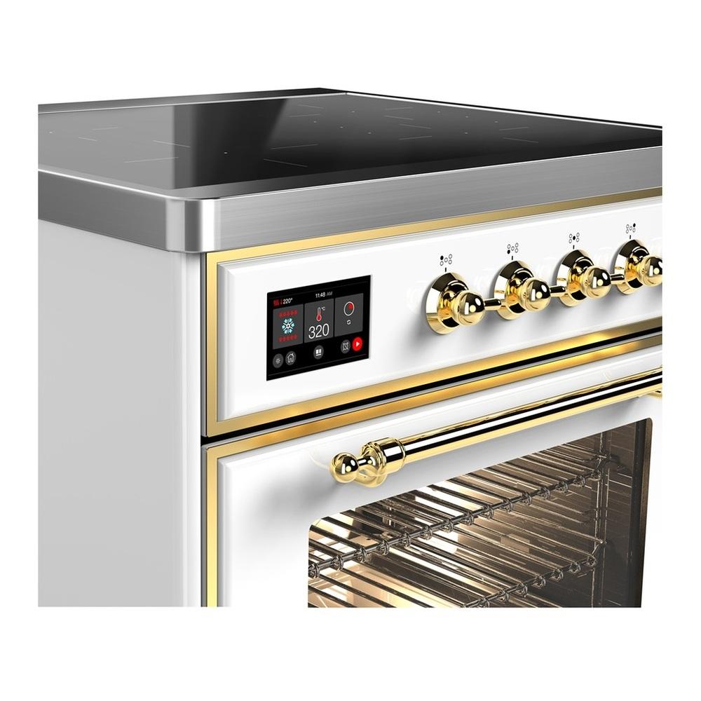 ILVE UMIB30NR3WHG Majestic III 30 inch Induction Range with 4 Elements, 4 cu. ft. Oven Capacity (Triple Glass Door, White, Brass)