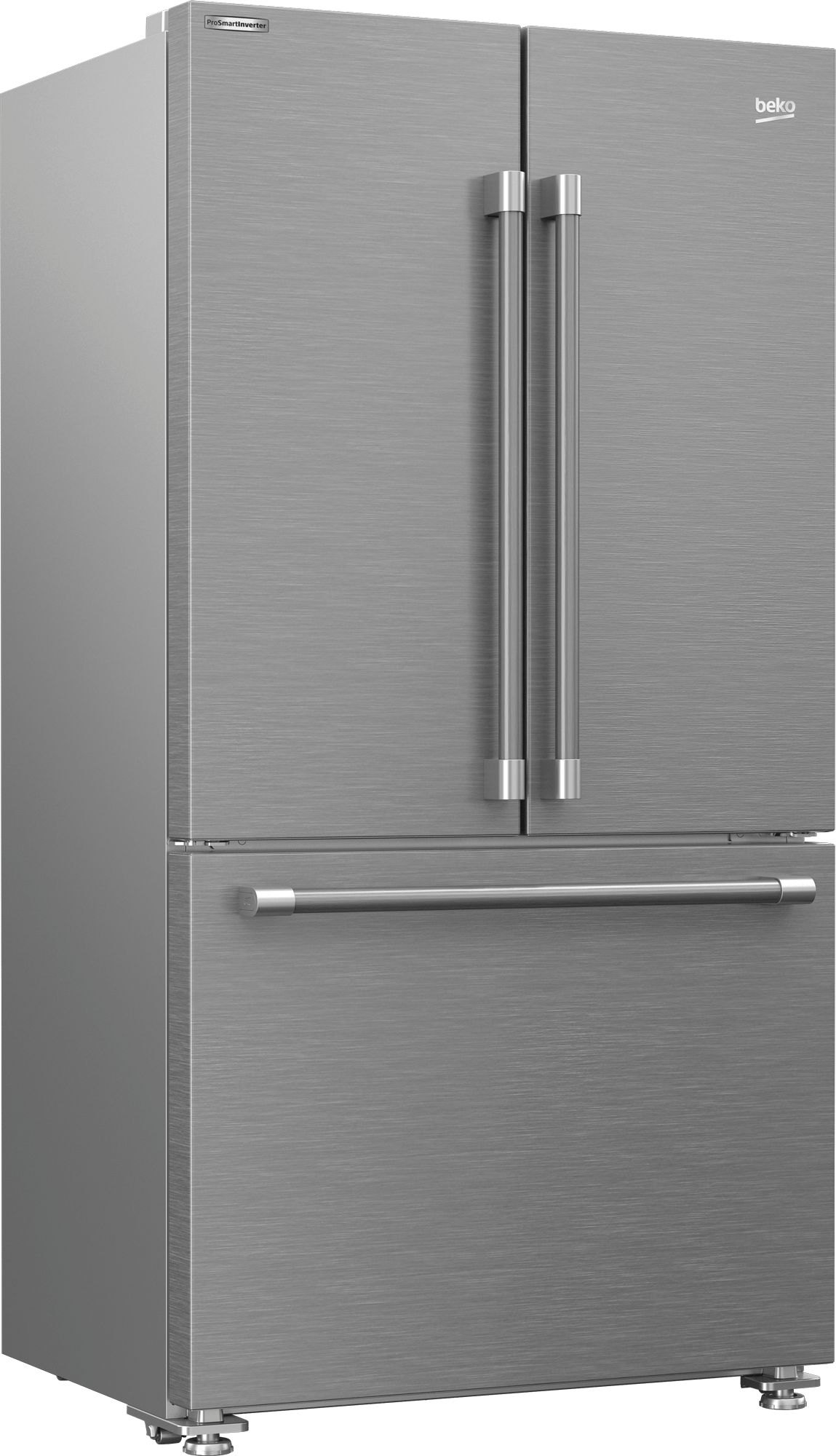 36" French Three-Door Stainless Steel Refrigerator with auto Ice Maker, Water Dispenser