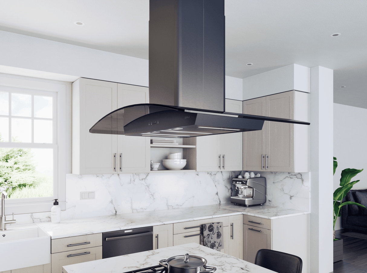 Ravenna, Island, 90cm, Blk SS, 600 CFM