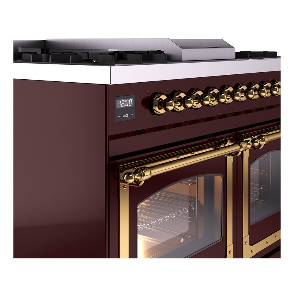 ILVE UND40FNMPBUGLP Nostalgie II Noblesse 40 inch Dual Fuel Range (Liquid Propane, Triple Glass Door, Burgundy, Brass)