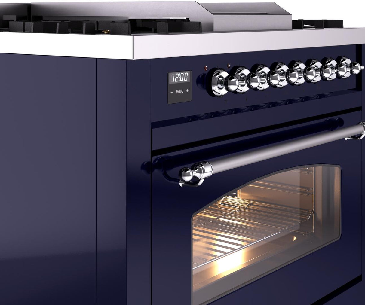 Nostalgie II 36 Inch Dual Fuel Liquid Propane Freestanding Range in Blue with Chrome Trim