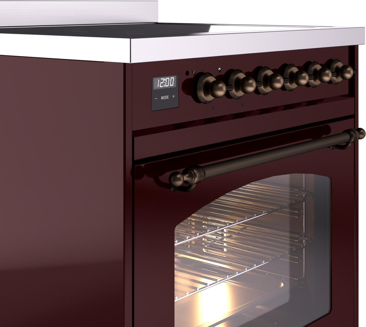 Nostalgie II 30 Inch Electric Freestanding Range in Burgundy with Bronze Trim