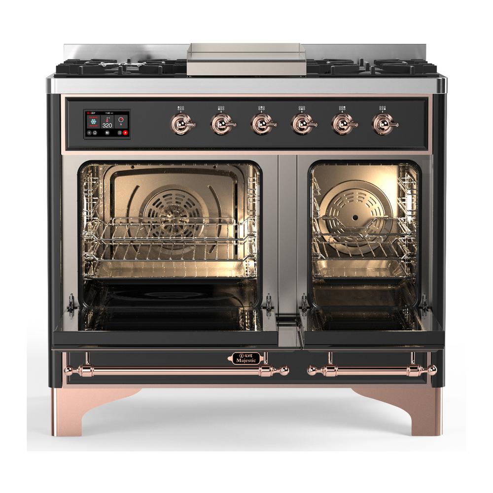 ILVE UMD40FNR3MGPLP Majestic III 40 inch Dual Fuel Range with 6 Burners and Griddle, Dual Function Burner up to 25,000 BTU (Liquid Propane, Triple Glass Door, Graphite Matte, Copper)