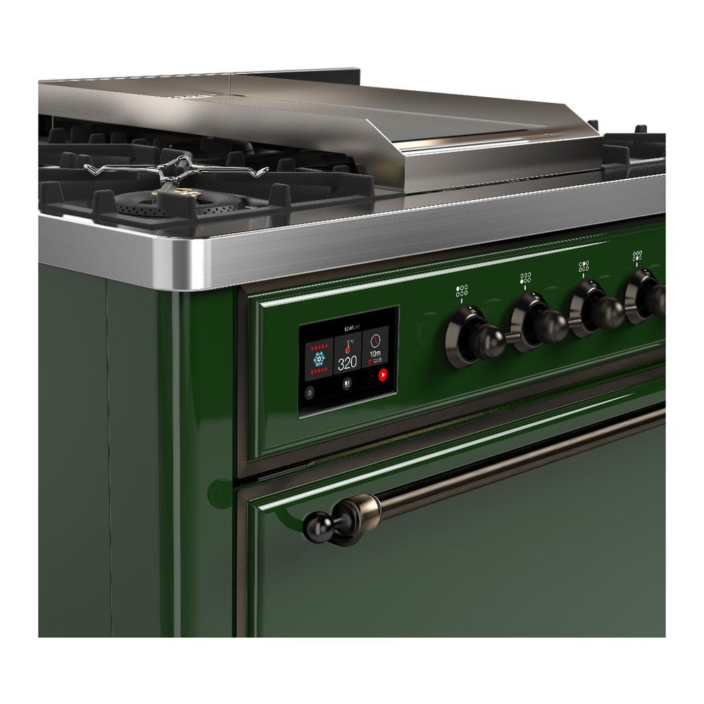 ILVE UM36FQNR3EGB Majestic III 36 inch Dual Fuel Range with 6 Black Brass Burners and Griddle, Dual Function Burner up to 25,000 BTU (Solid Door, Emerald Green, Burnished, Natural Gas)