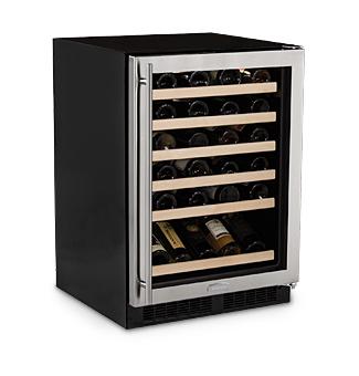 24" High Efficiency Single Zone Wine Cellar - Panel Overlay Frame Ready Glass Door - Integrated Right Hinge