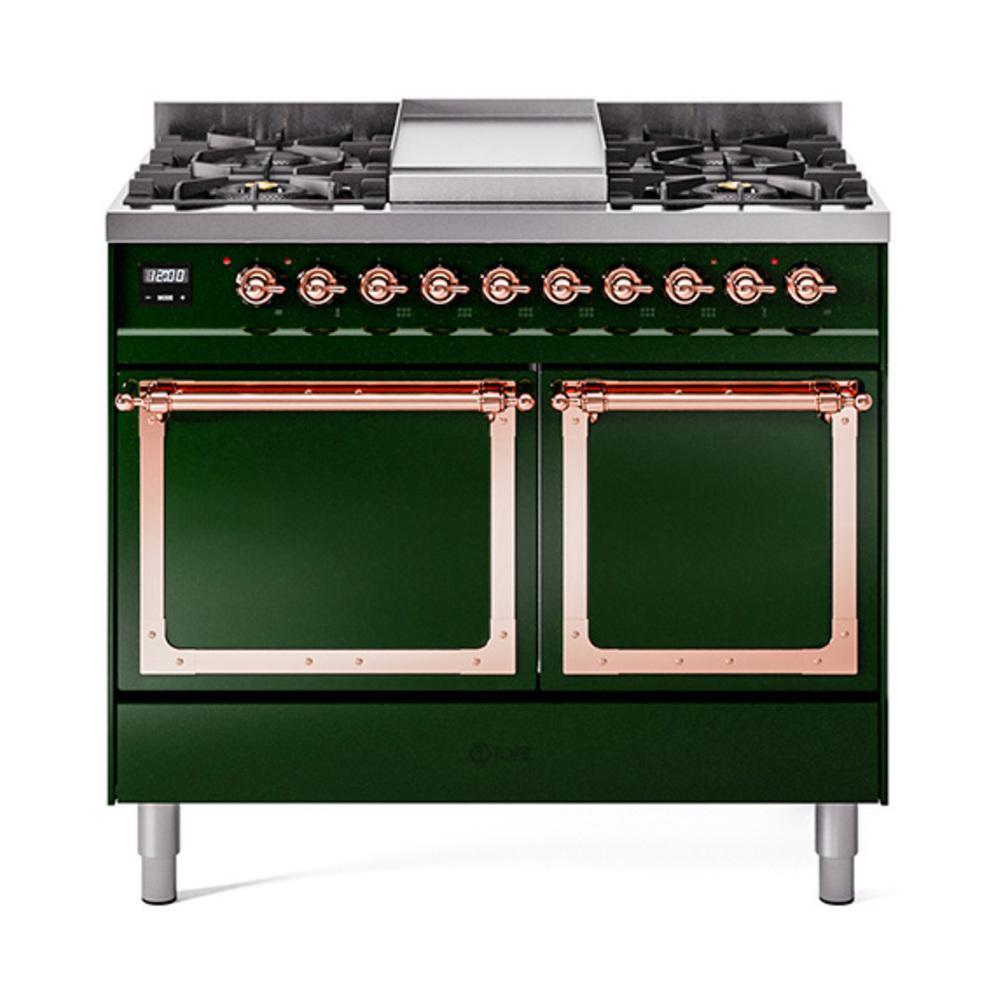 ILVE UND40FQNMPEGPLP Nostalgie II Noblesse 40 inch Dual Fuel Range (Liquid Propane, Solid Door, Emerald Green, Copper)