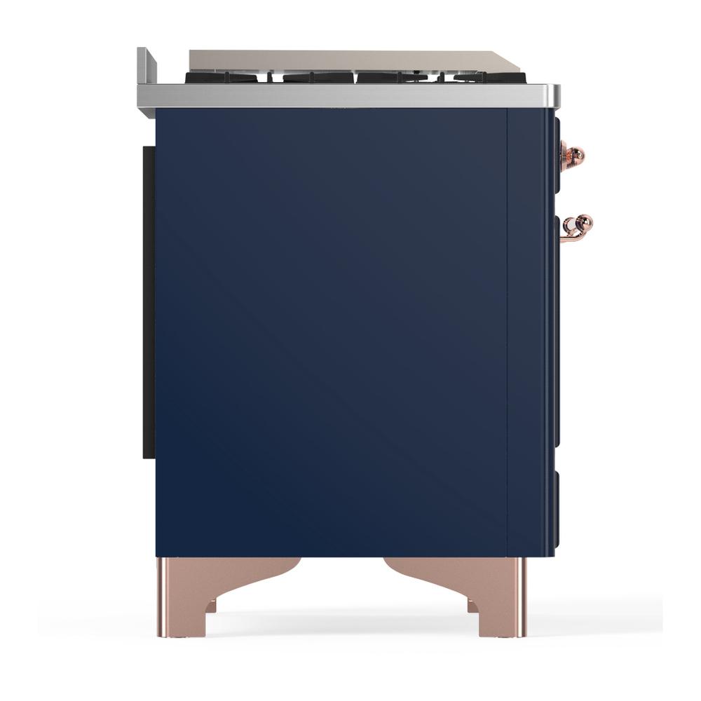 ILVE UM60FSQNR3MBPLP Majestic III 60 inch Dual Fuel Range with 7 Burners, Griddle and French Top, Dual Function Burner with up to 25,000 BTU (Liquid Propane, Solid Door, Midnight Blue, Copper)
