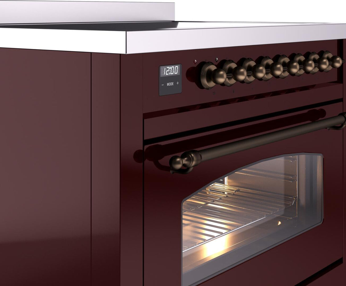 Nostalgie II 36 Inch Electric Freestanding Range in Burgundy with Bronze Trim