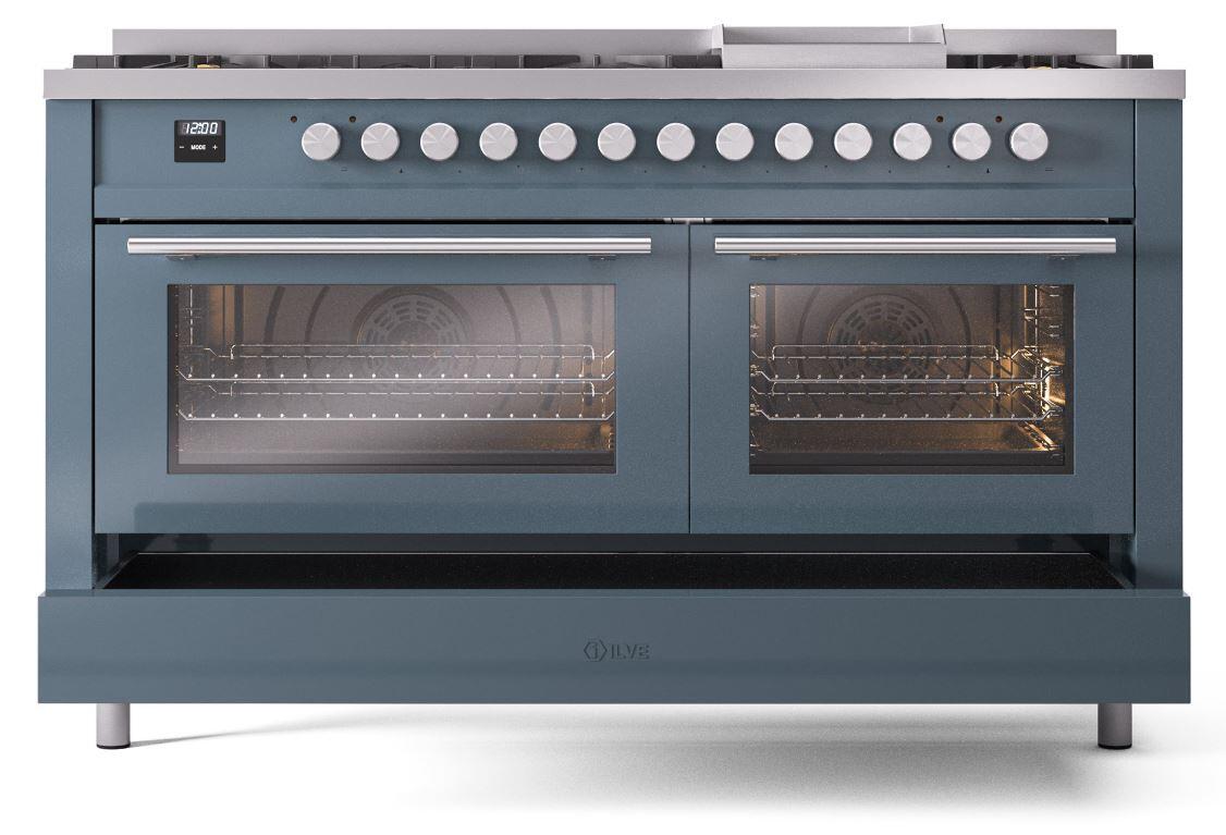 Professional Plus II 60 Inch Dual Fuel Natural Gas Freestanding Range in Blue Grey with Trim