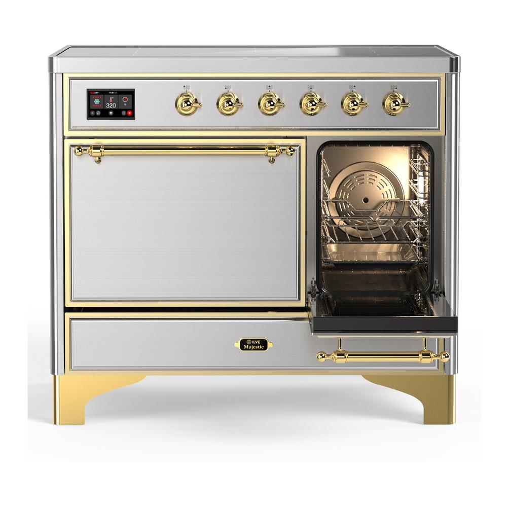 ILVE UMDIB40QNR3SSG Majestic III 40 inch Induction Range with 6 Elements, 3.82 cu. ft. Total Oven Capacity (Solid Door, Stainless Steel, Brass)