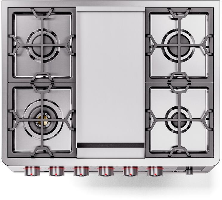Panoramagic 36 Inch Dual Fuel Natural Gas Freestanding Range in Stainless Steel with Trim