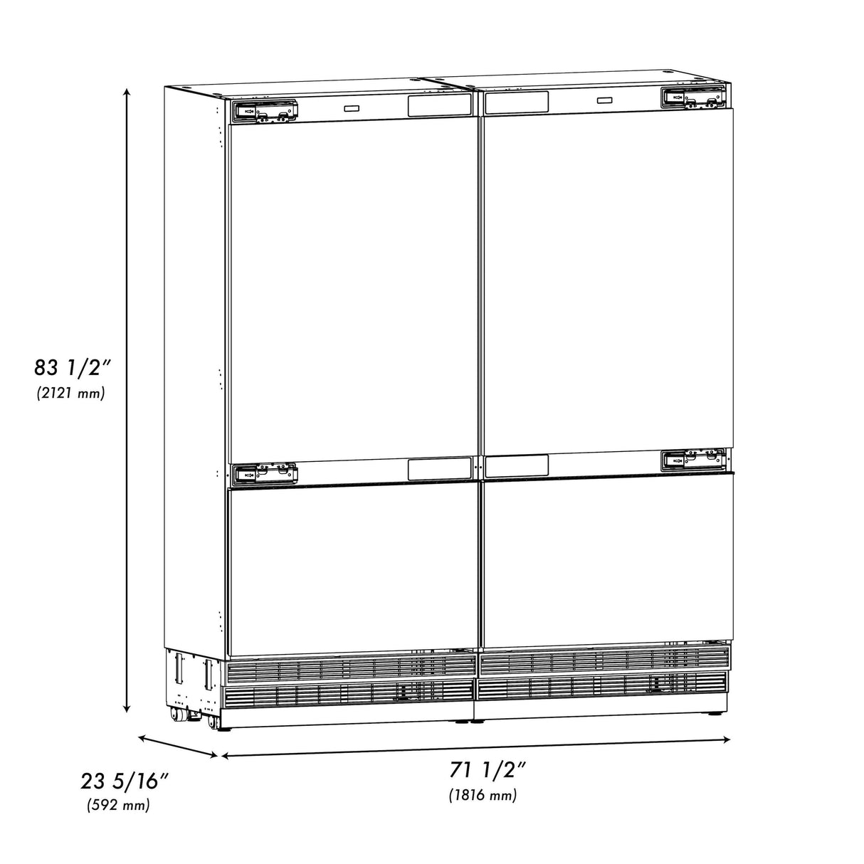 ZLINE Autograph Edition 72 in. 39.6 cu. ft. Panel Ready French Door Built-In Bottom Freezer Refrigerator with Water Dispensers and Ice Makers and Polished Gold Accents (RBITZ-72-G)